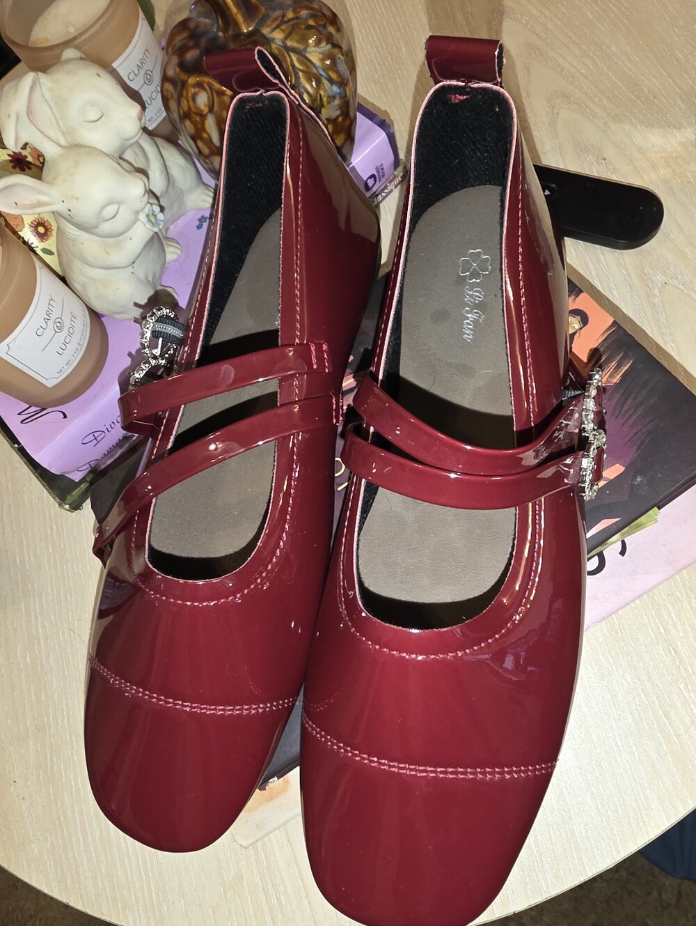Patented Double-Strap Mary Jane Flats in Burgundy